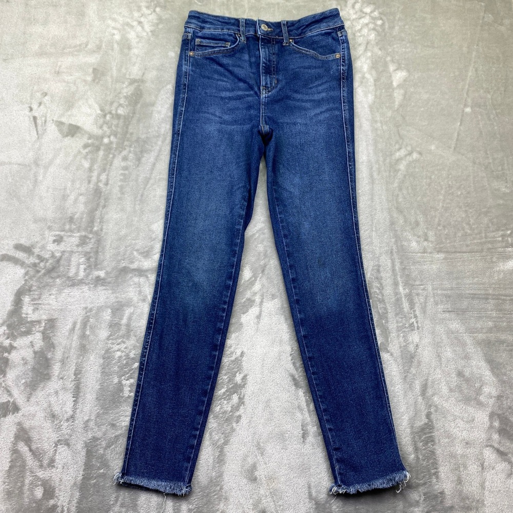 We The Free Women Blue Denim Frayed Hem High Rise Skinny Jeans‎ Sz 28 Fits 25"
